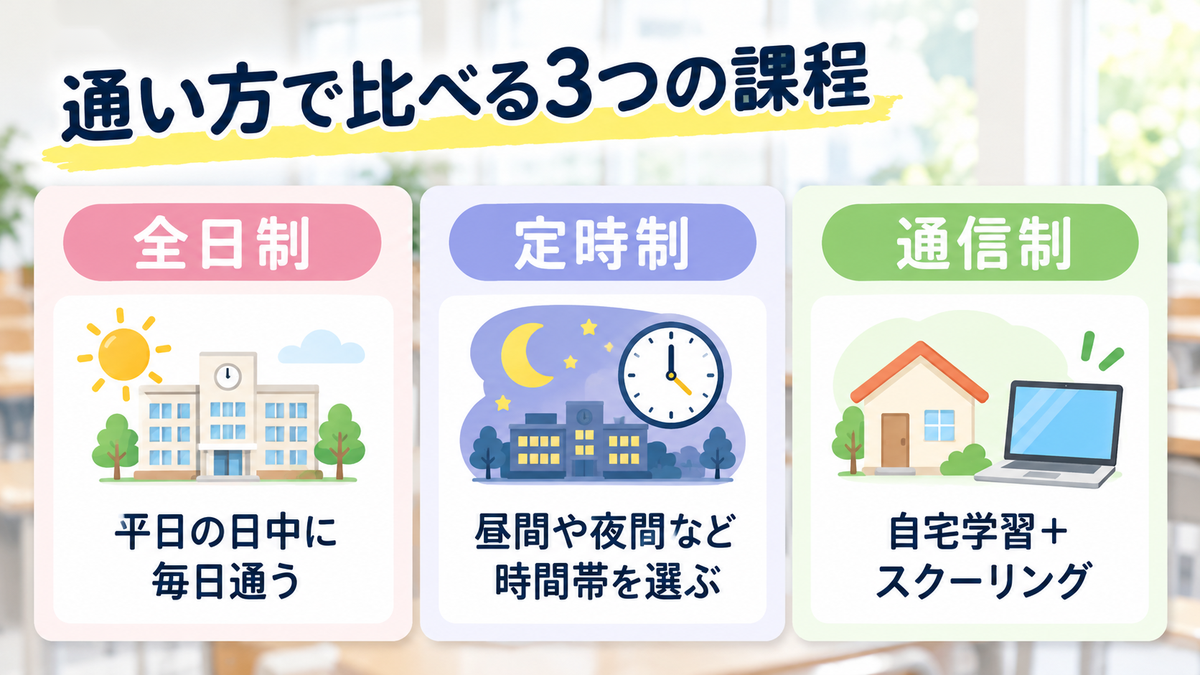 全日制・定時制・通信制の通い方の違い