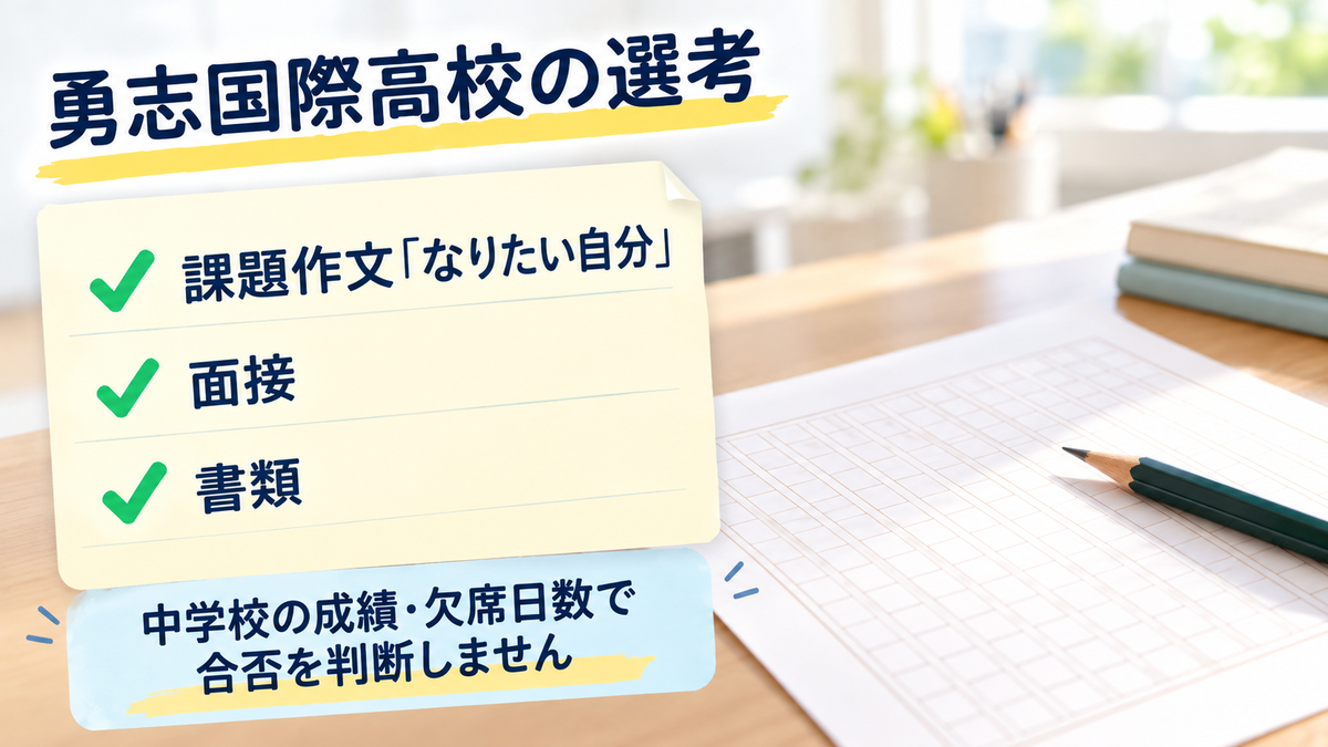 勇志国際高等学校の選考は課題作文・面接・書類